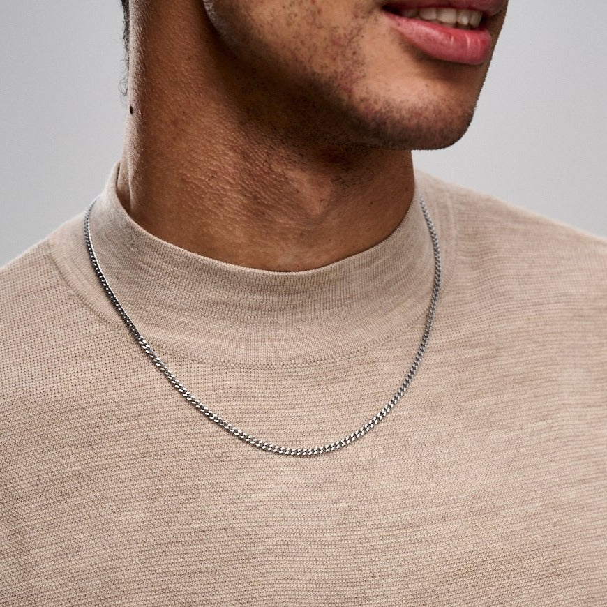 Mens thin silver necklace discount