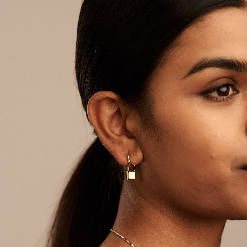Gold padlock sale earrings