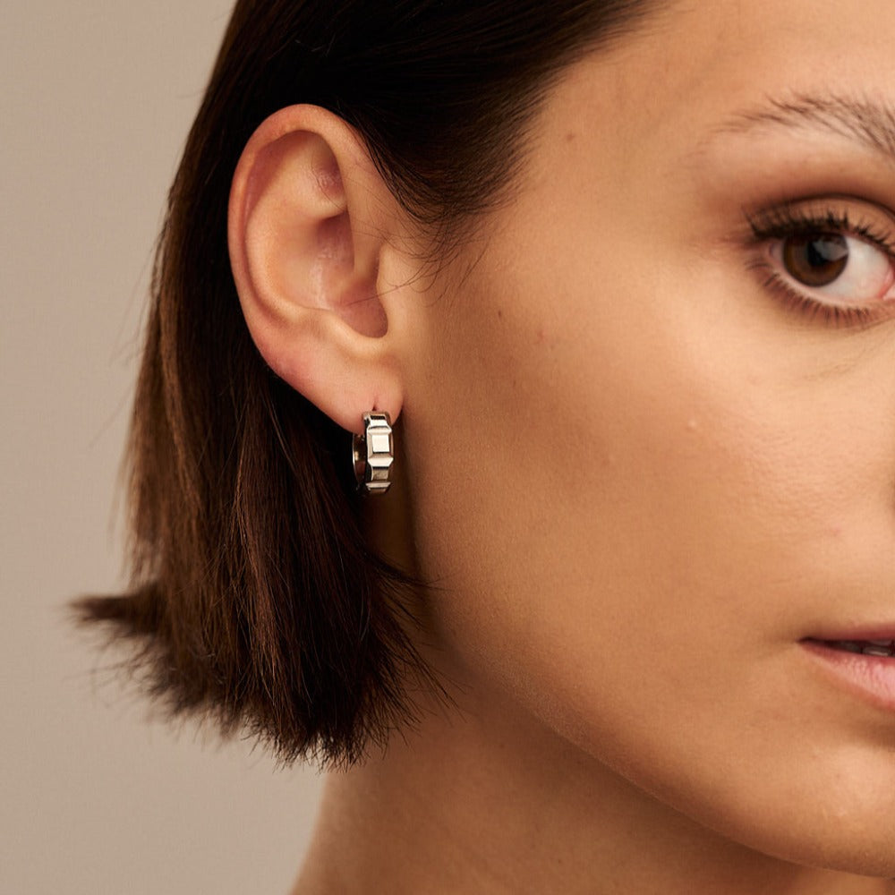 Square hoop shop earrings silver