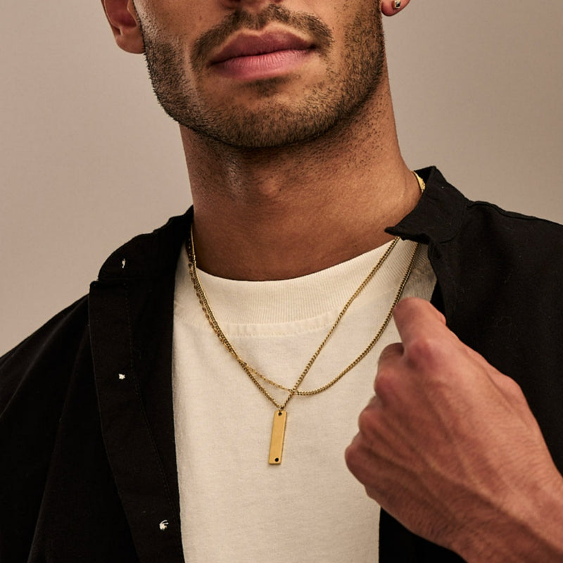 Rectangle Bar & Crystal Pendant Necklace - Gold - Orelia London