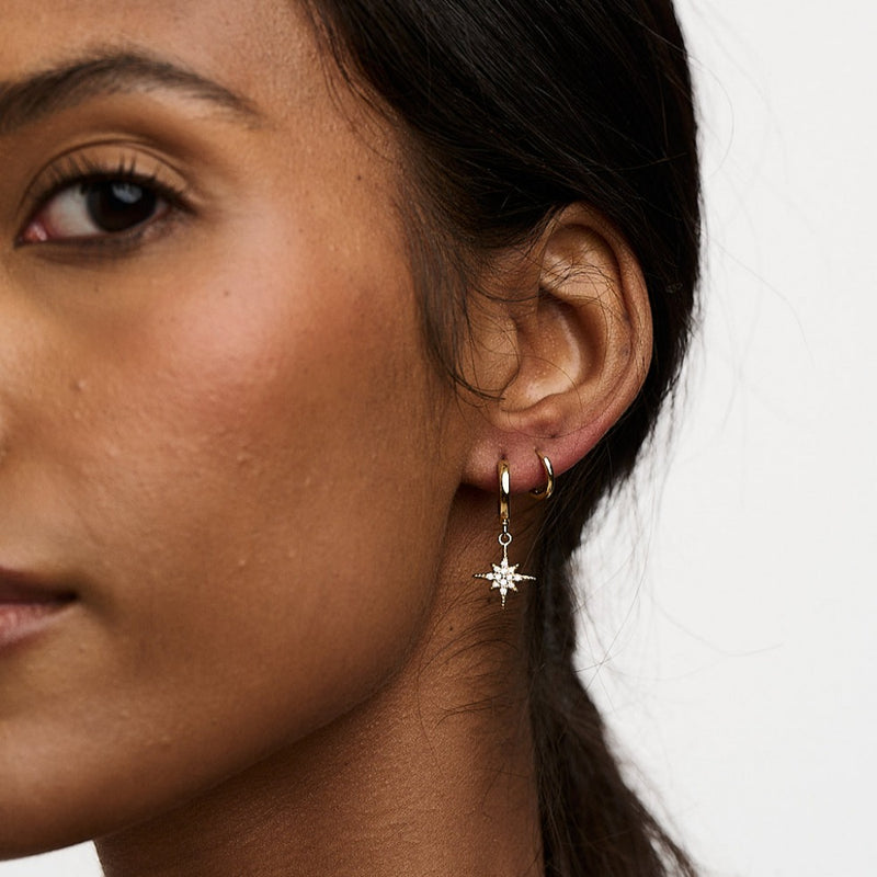 Starburst Huggie Hoop Earrings - Gold - Orelia London