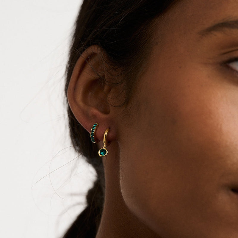 Emerald Huggie Hoop Earrings Made With Swarovski® Crystals - Gold - Orelia London