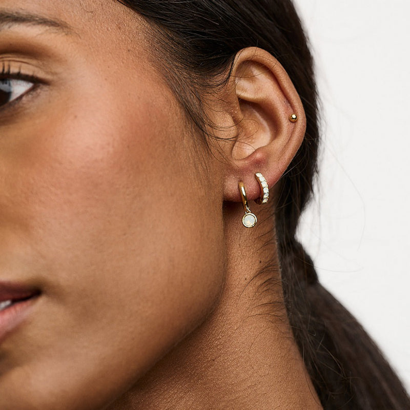 White Opal Drop Huggie Hoop Earrings Made With Swarovski® Crystals - Gold - Orelia London