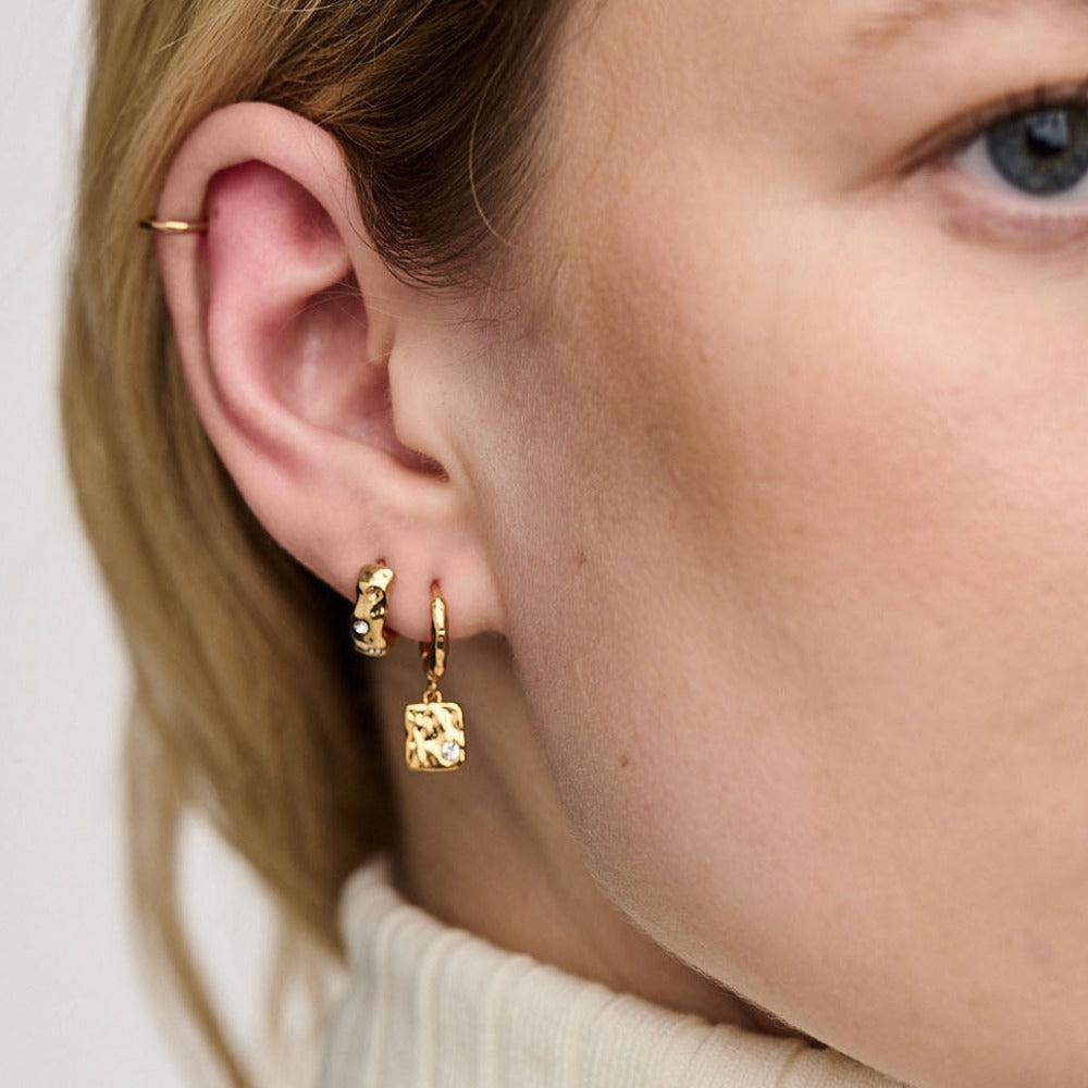 Molten Square Huggie Hoop Earrings Made With Swarovski Crystals Gol