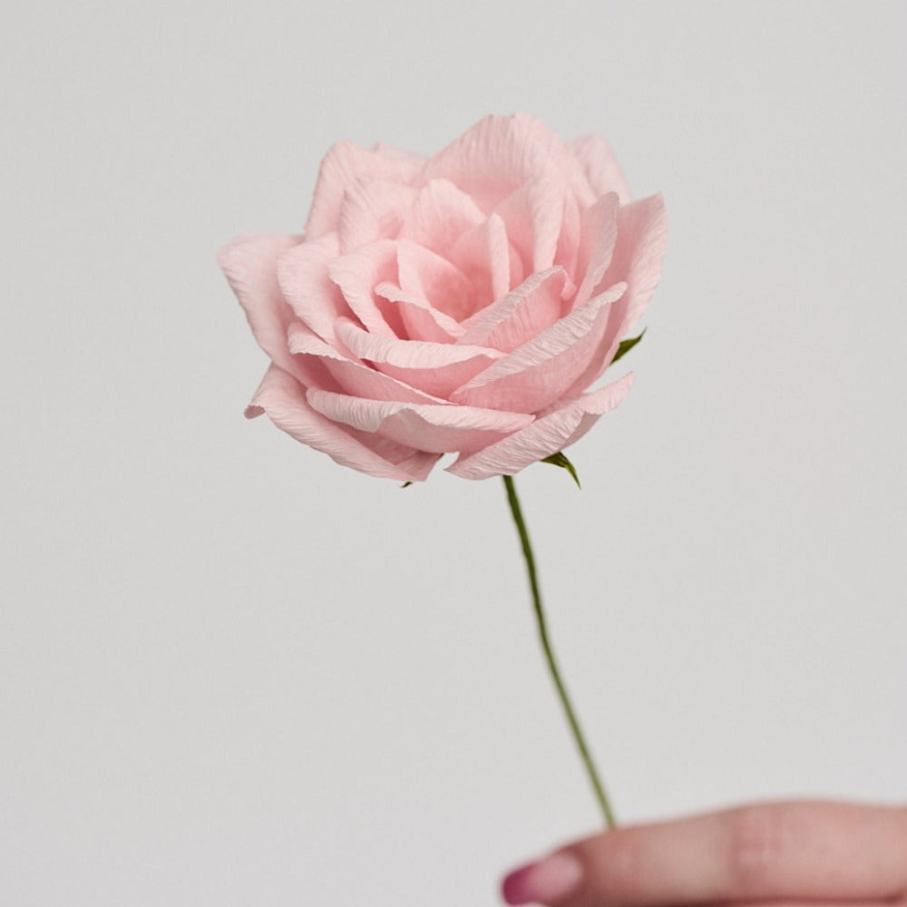 Small Single Stem Rose Paper Flower Antique Pink