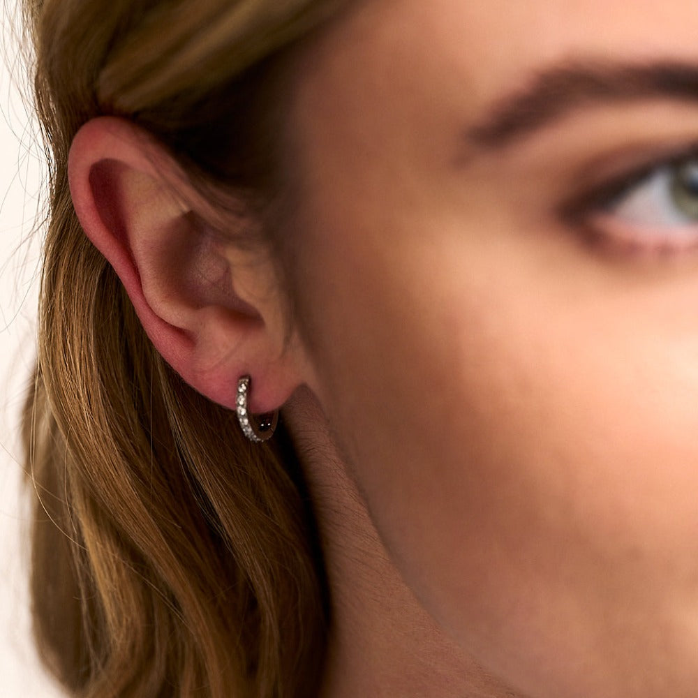 LUXE Pav Huggie Hoop Earrings Silver