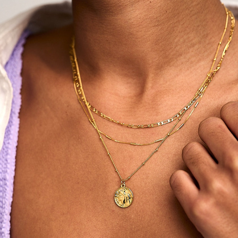 Multi Row Coin Necklace Gold