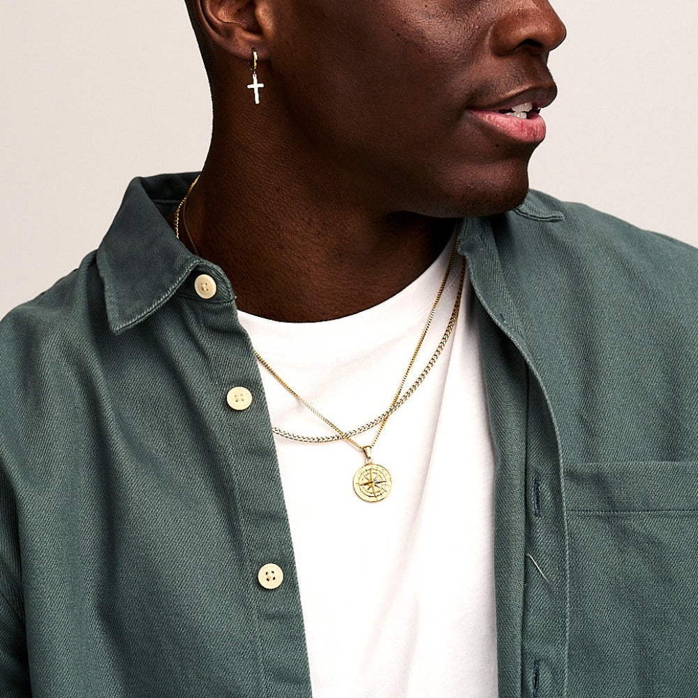 Compass Disc Chain Necklace Gold