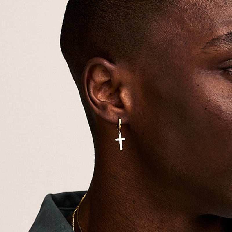 Cross Charm Hoop Earrings - Gold - Orelia London