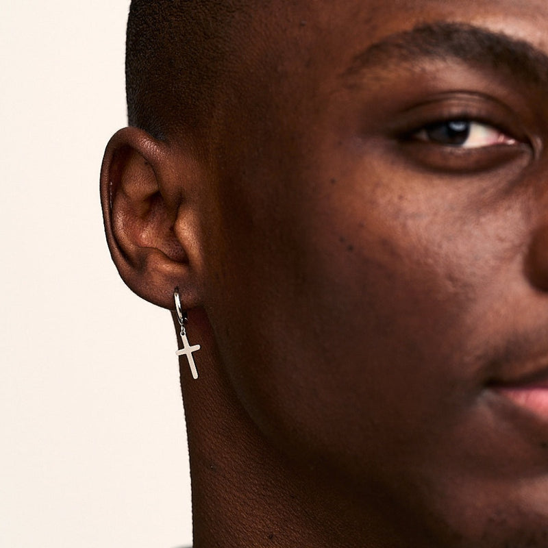 Cross Charm Hoop Earrings - Silver - Orelia London