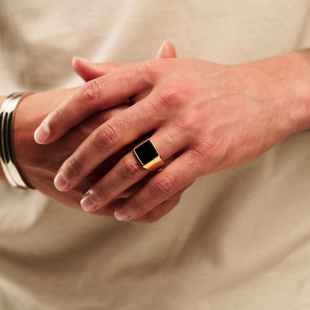 Black Onyx Signet Ring Gold