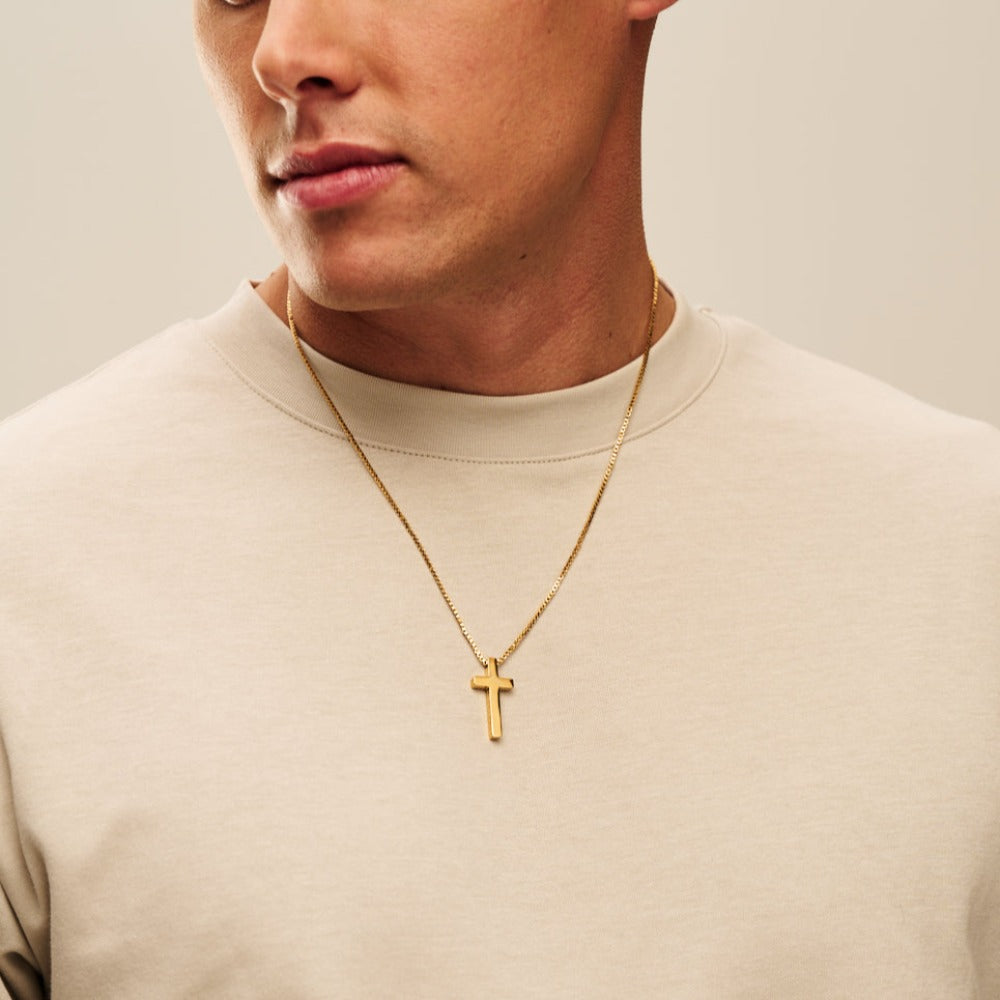 Ridged Cross Necklace Gold