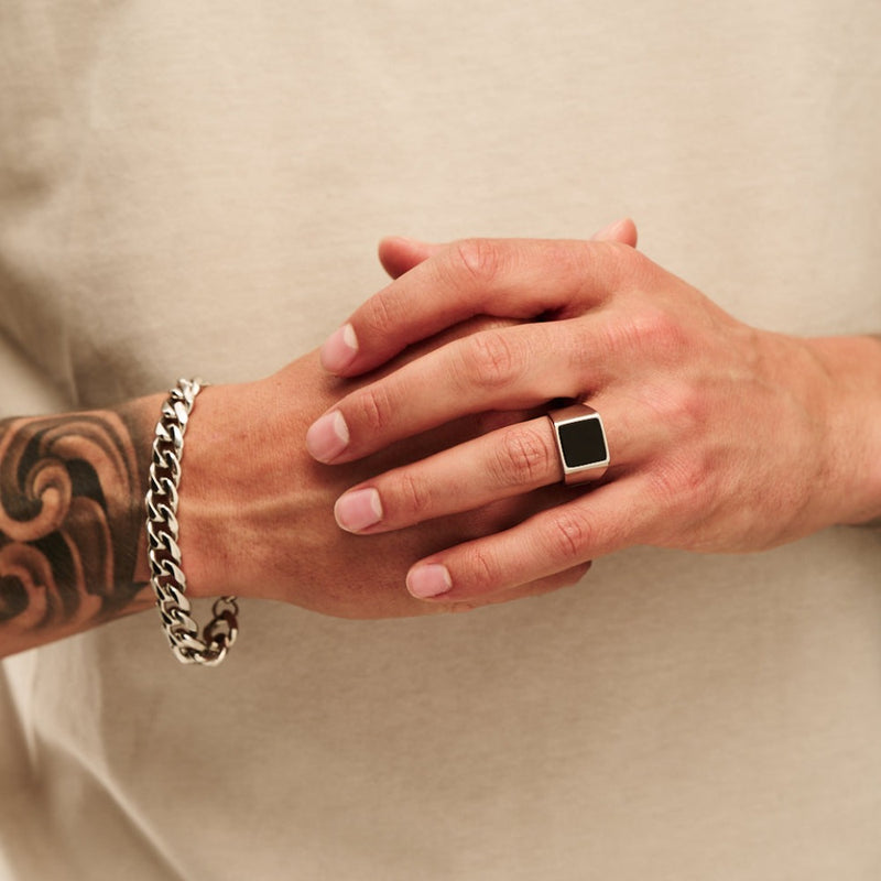 Black Onyx Signet Ring - Silver - Orelia London