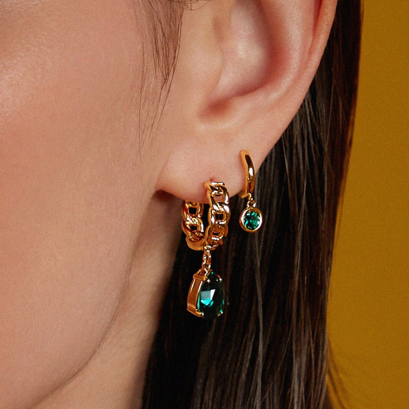 Emerald Drop Huggie Hoop Earrings Made With Swarovski® Crystals - Gold - Orelia London