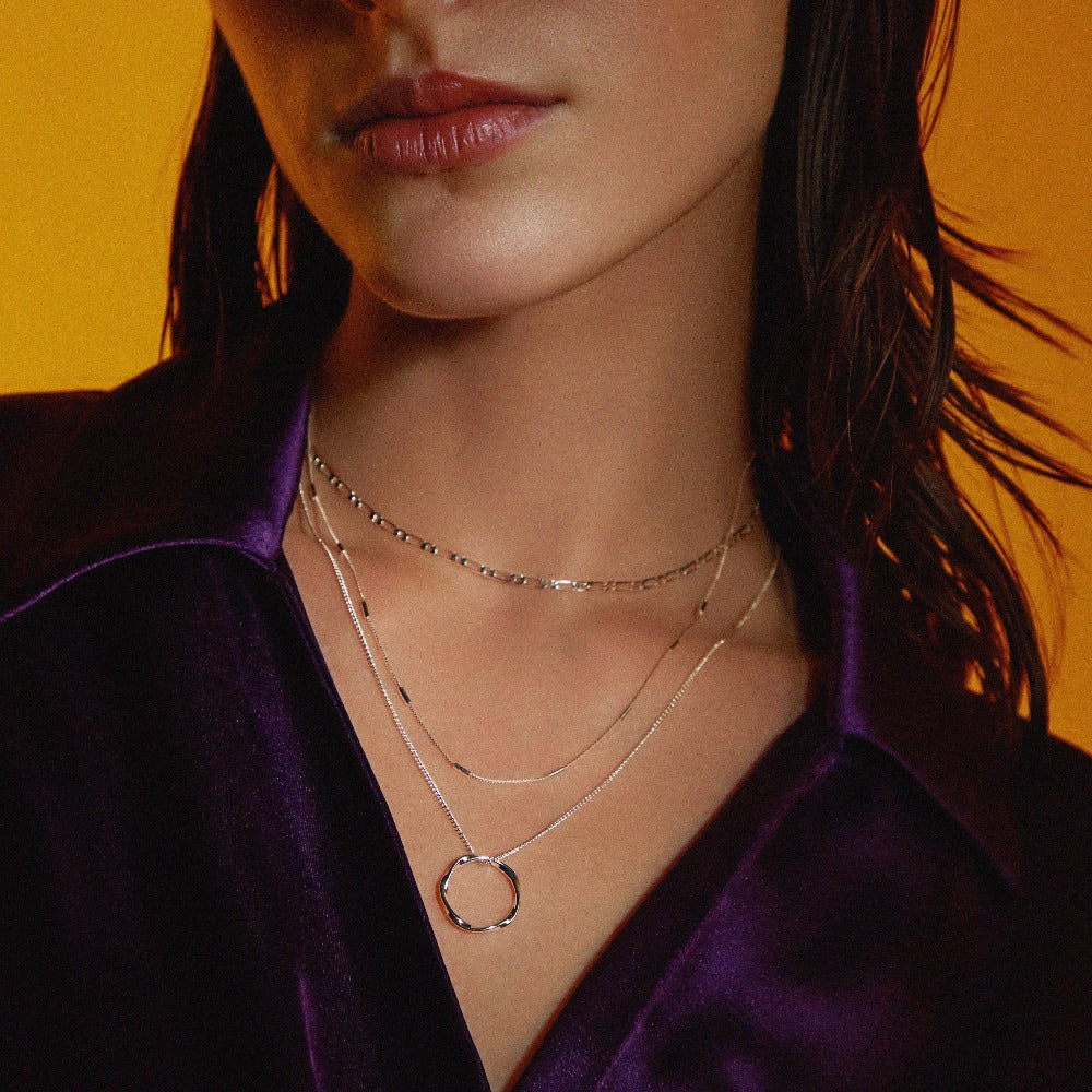 Open Circle Three Row Necklace - Silver - Orelia London