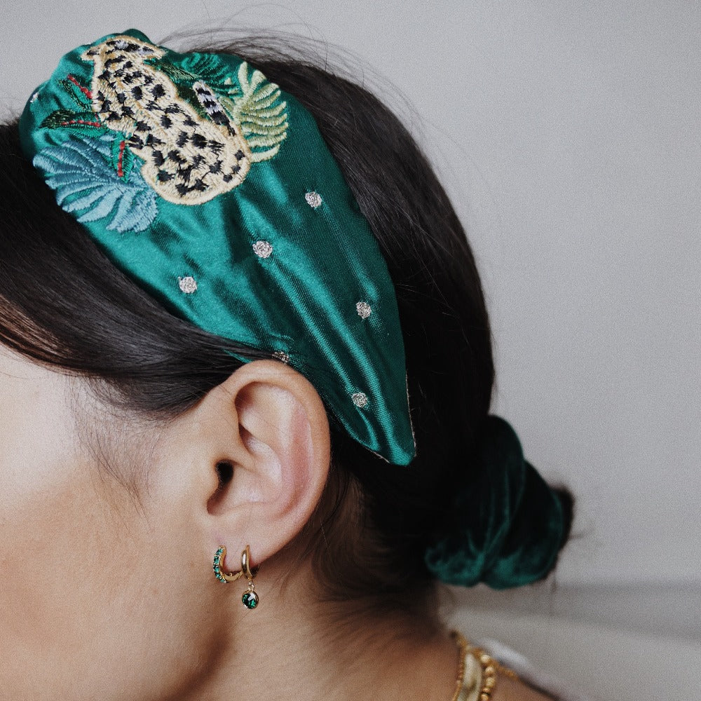 Emerald Drop Huggie Hoop Earrings Made With Swarovski® Crystals - Gold - Orelia London