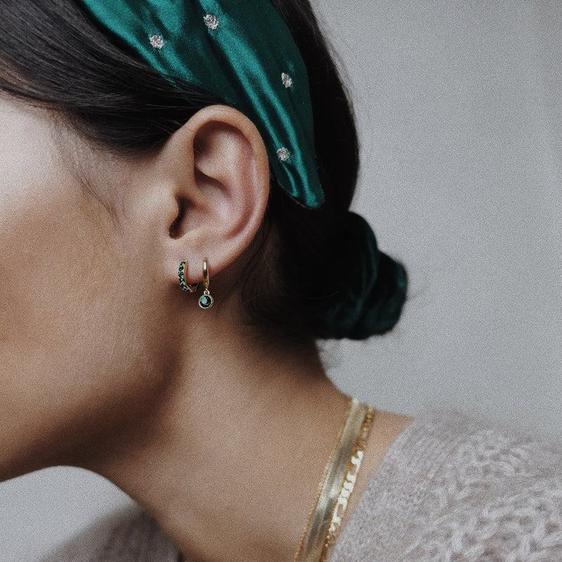 Emerald Huggie Hoop Earrings Made With Swarovski® Crystals - Gold - Orelia London