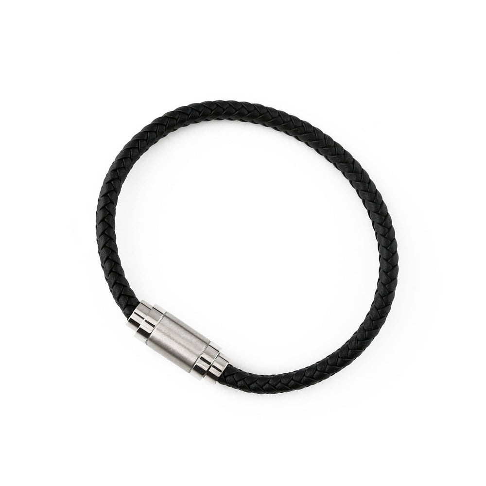 Bracelets Black Plaited Leather Bracelet Orelia Jewellery