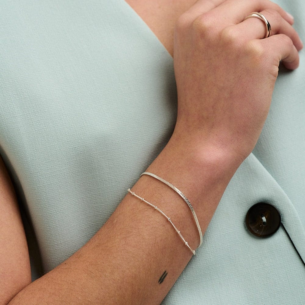 Bracelets Satellite & Flat Curb Bracelet Duo - Silver Orelia Jewellery