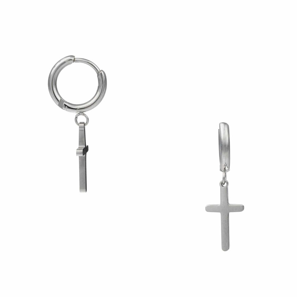 Huggie Hoops Cross Charm Hoop Earrings - Silver Orelia Jewellery