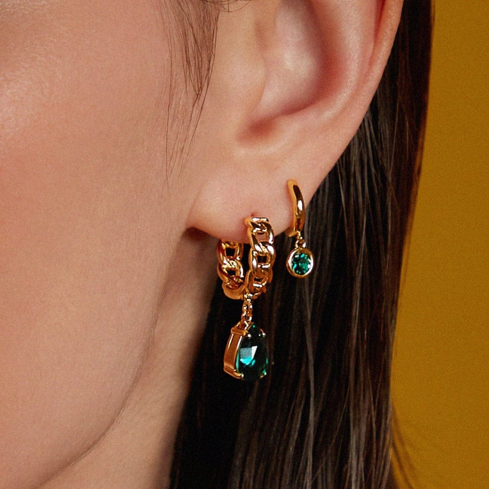 Huggie Hoops Emerald Drop Huggie Hoop Earrings Made With Swarovski® Crystals - Gold Orelia Jewellery