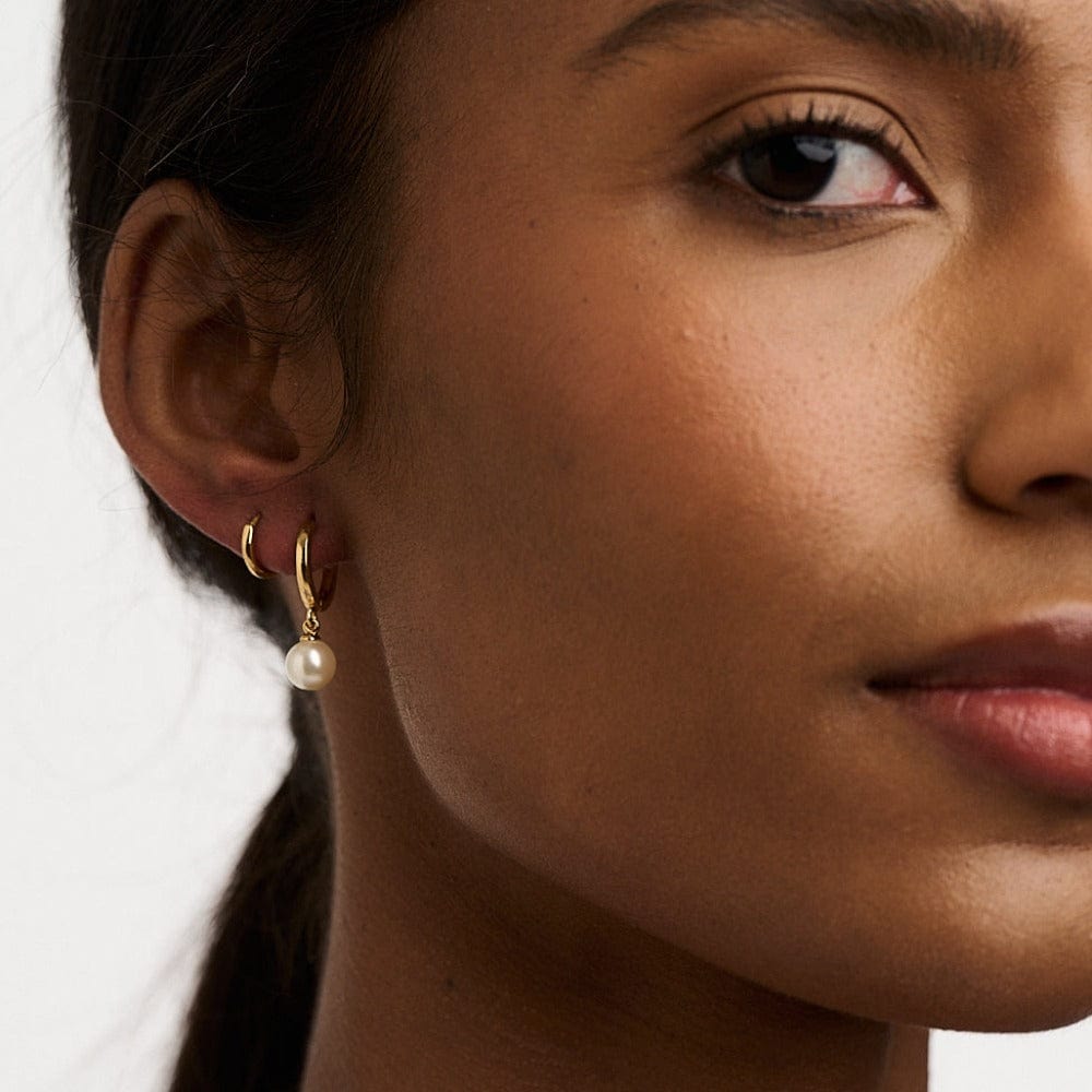 Huggie Hoops Pearl Drop Huggie Hoop Earrings - Gold Orelia Jewellery