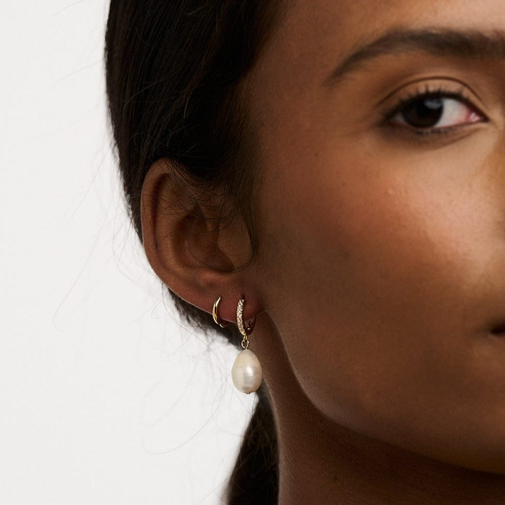 Huggie Hoops Pearl Drop Pavé Huggie Hoop Earrings - Gold Orelia Jewellery