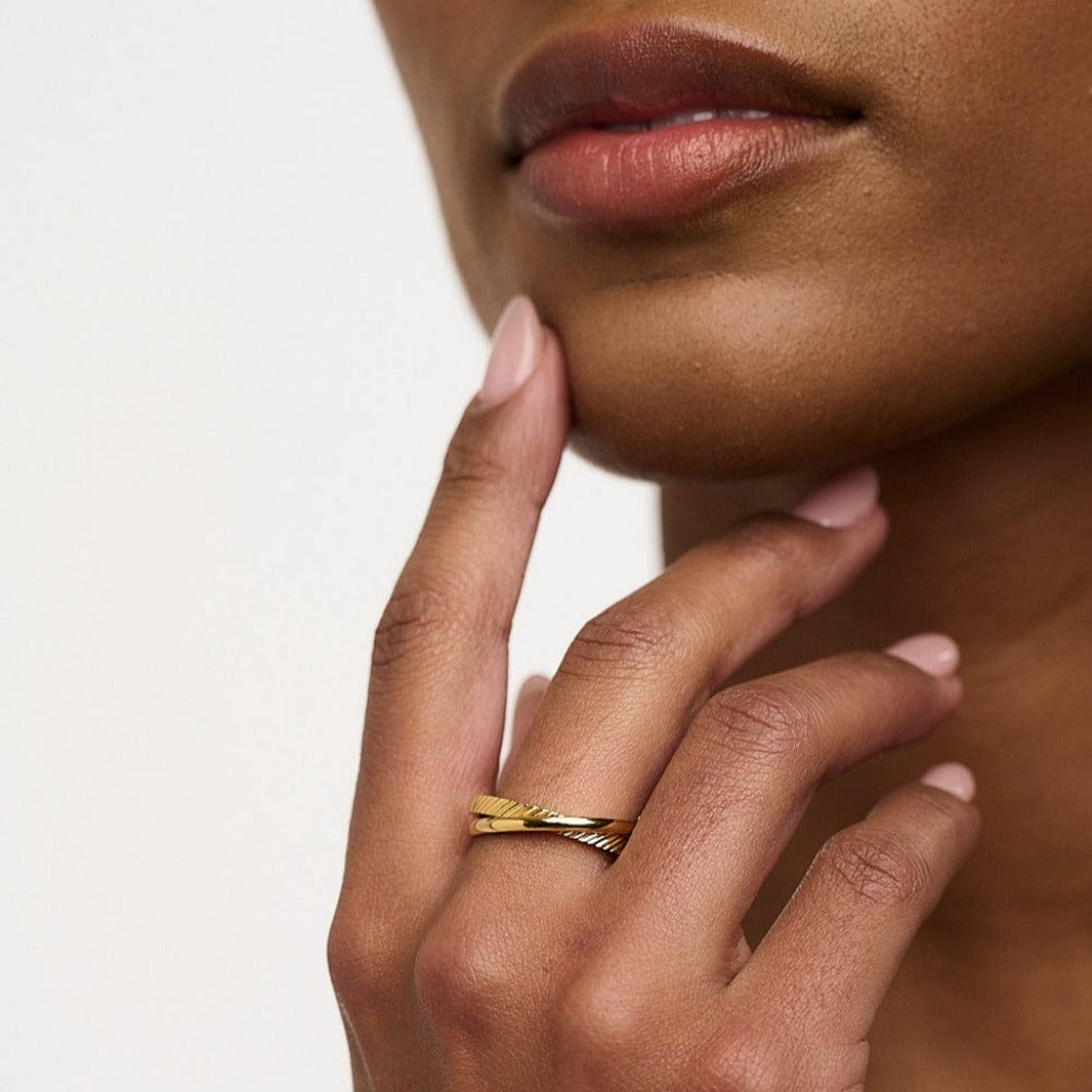 Interlocking Rings Clean & Textured Interlocking Rings - Gold Orelia Jewellery