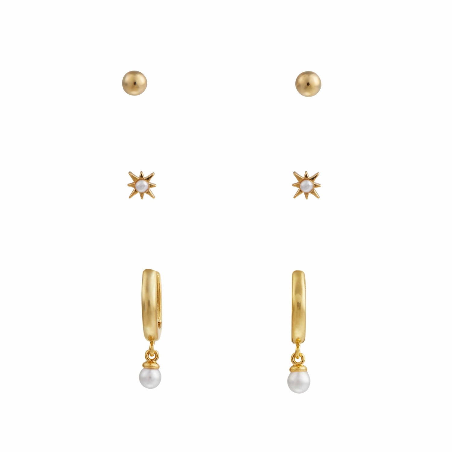 Pearl Drop Hoop & Starburst Pack Ear Stacking Set