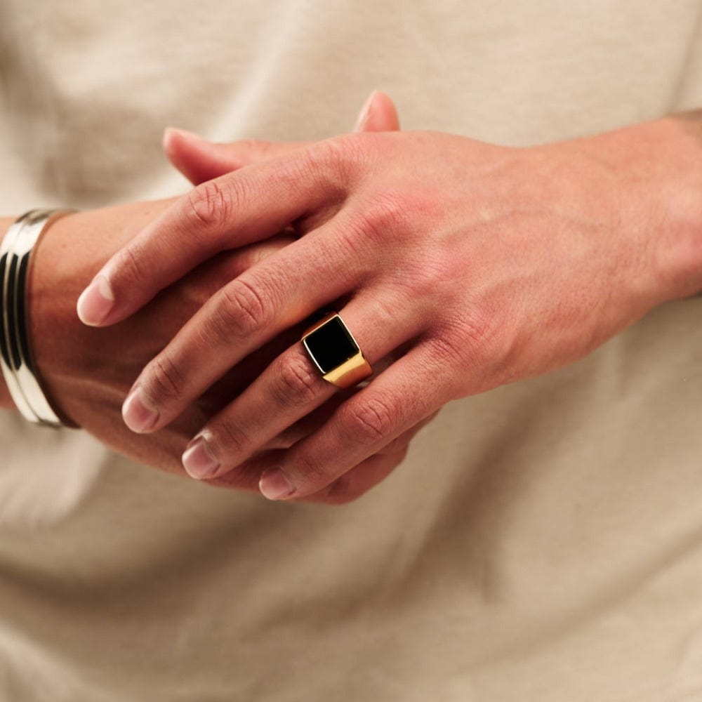 Rings Black Onyx Signet Ring - Gold Orelia Jewellery