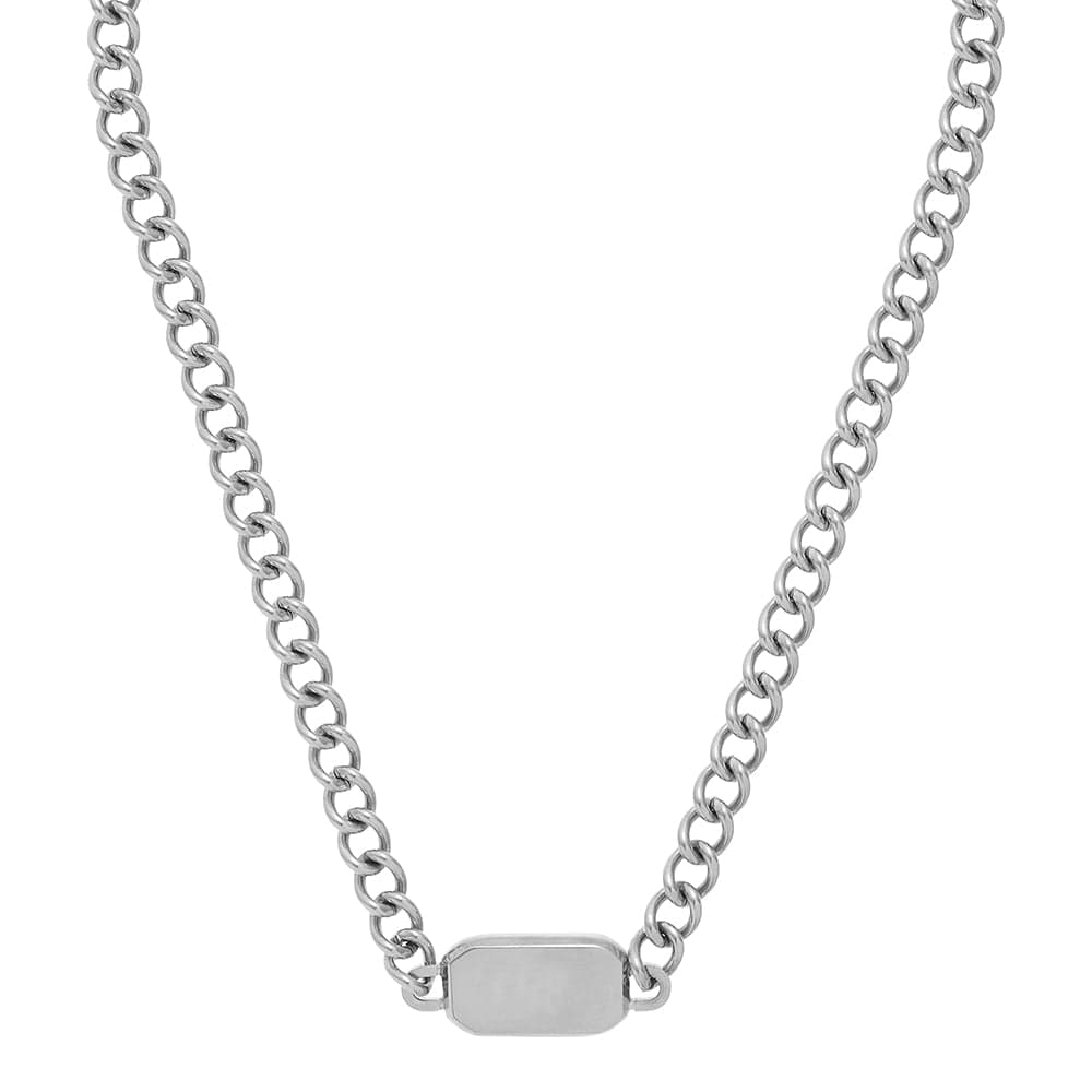 Short Necklaces Rectangle Tag Chunky Chain Necklace - Silver Orelia Jewellery